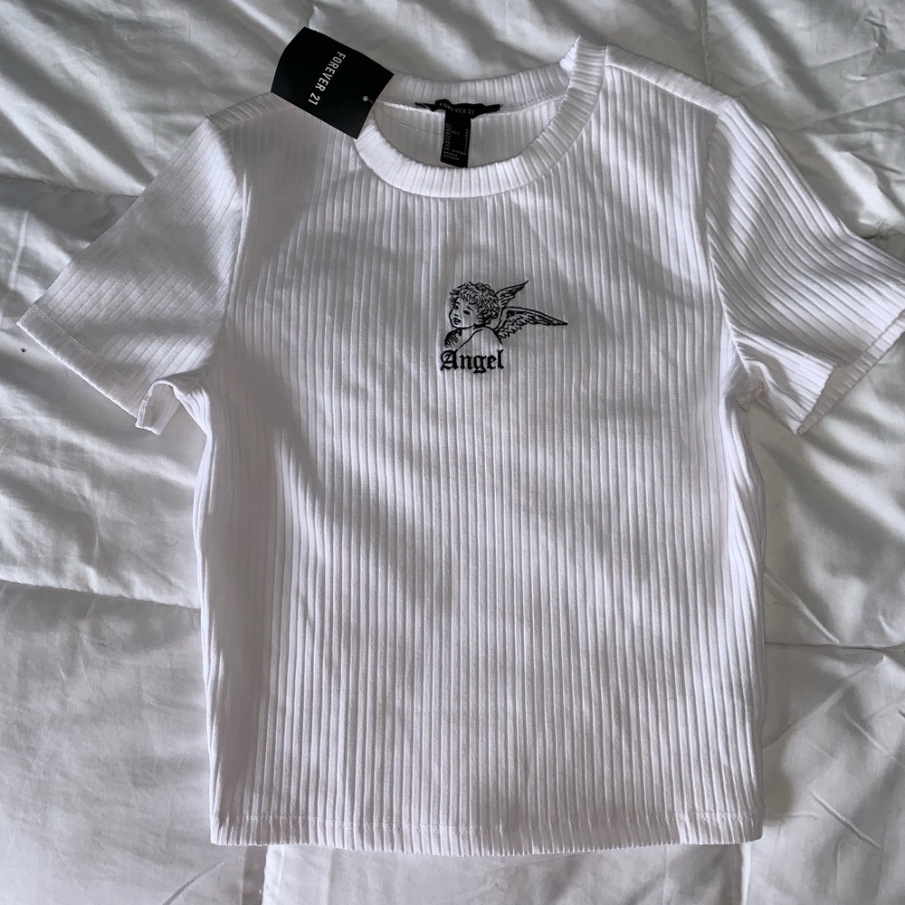 Forever 21 white ribbed angel shirt